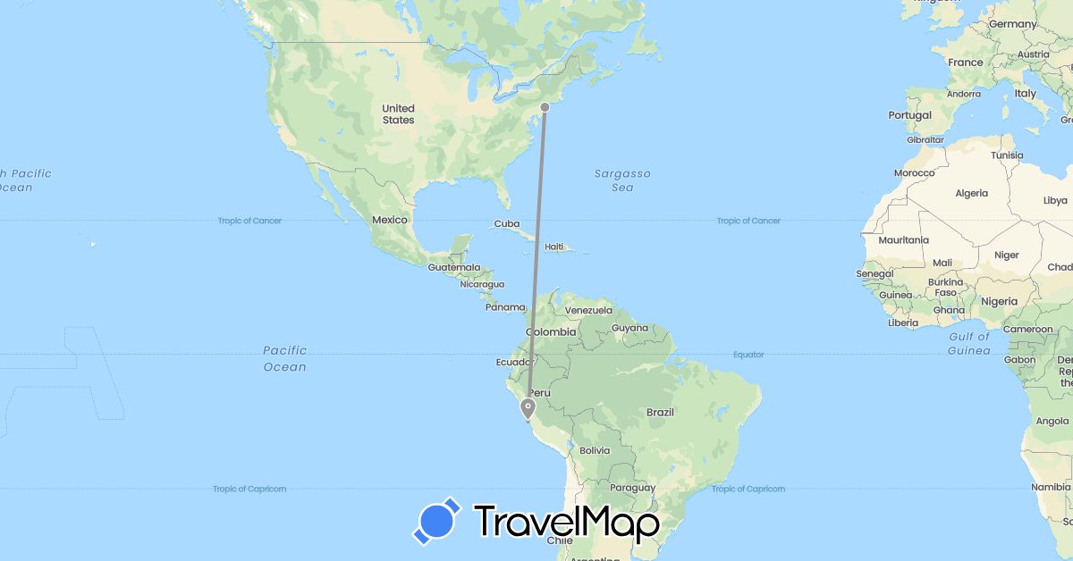 TravelMap itinerary: driving, plane in Peru, United States (North America, South America)